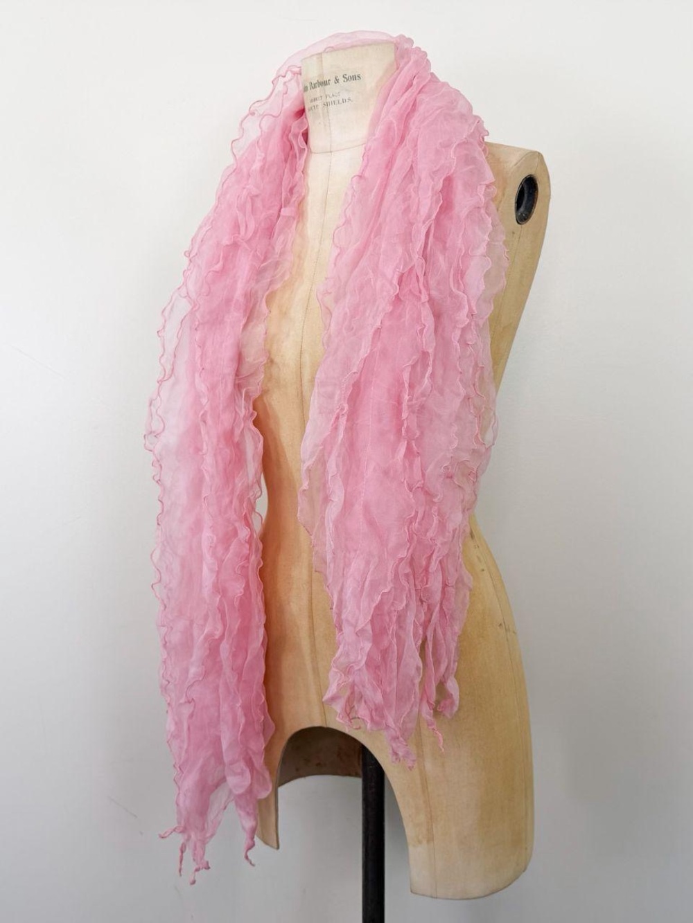 Y2k 100% Silk Pale Pink Ruffle Lettuce Hem Scarf